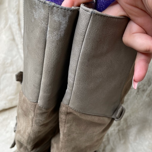 American Exchange Mid Calf Stiletto Boots Grey Buckles - Picture 4 of 13